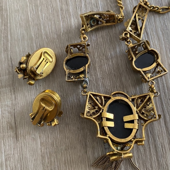 VTG 1940s 1950s Victorian Revival Pearl Necklace Clip On Earrings - Picture 9 of 11